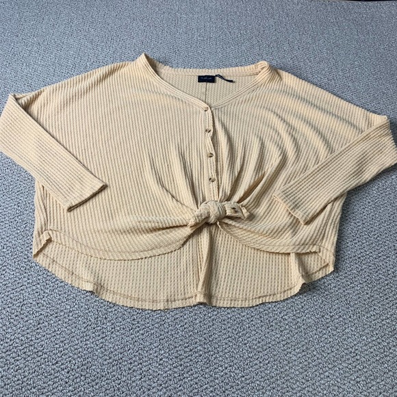 Urban Outfitters Out From Under Womens Blouse Size Small Tan Waffle Button Front - Picture 1 of 10